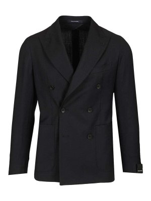 TAGLIATORE: blazers - Double-Breasted Herringbone Fabric Blazer