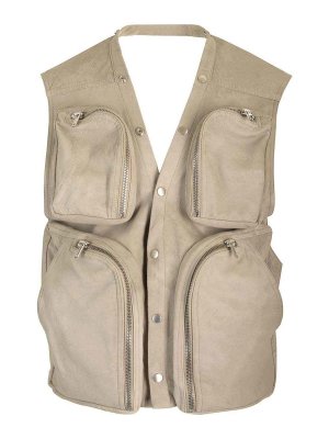 RICK OWENS: vests - Leather Cargo Vest