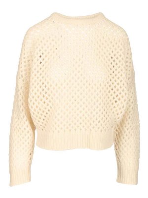 Max Mara: Strickpullover mit Rundhalsausschnitt - Rundhalspullover - Weiß
