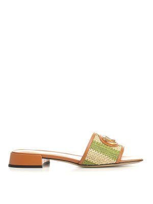 VALENTINO GARAVANI: flip flops - Striped Raffia And Leather Slides