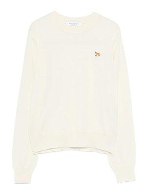 MAISON KITSUNÉ: Strickpullover mit Rundhalsausschnitt - Rundhalspullover - Hellbeige