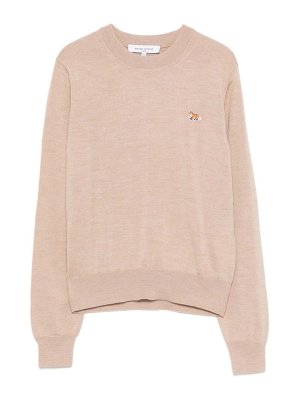 MAISON KITSUNÉ: Strickpullover mit Rundhalsausschnitt - Rundhalspullover - Beige