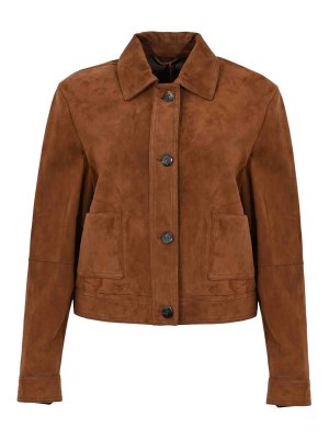 MAX MARA STUDIO: Chaquetas de cuero - Chaqueta De Cuero - Marrón Oscuro