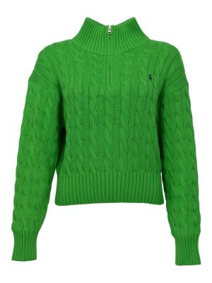 POLO RALPH LAUREN: crew necks - Woven Cotton Sweater With Green Zip