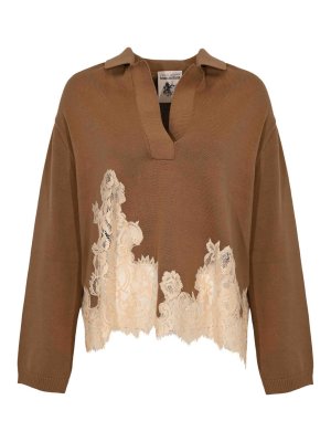 Semicouture: polo - Polo Aureliana In Cotone Con Dettaglio Pizzo