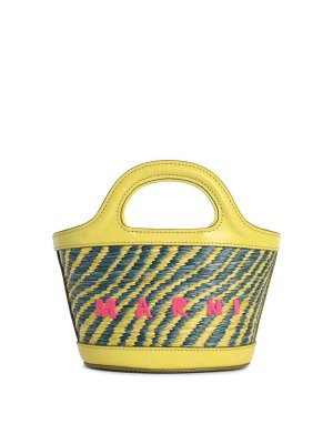 Marni: borse a spalla - Micro Bag In Pelle E Tessuto Effetto Rafia