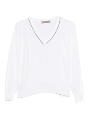 D.EXTERIOR: Strickpullover mit V-Ausschnitt - V-Pullover - Weiß