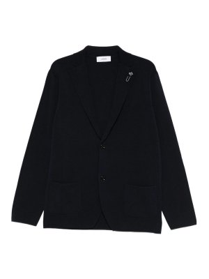 LARDINI: casual jackets - Dark Blue Wool Jacket With Flower Clip