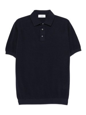 LARDINI: polo shirts - Blue Navy Cotton Short Sleeve Polo