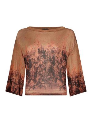 Liu Jo: maglia collo rotondo - Maglione Marrone Bronzo Con Stampa Floreale