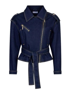 Liu Jo: denim jacket - Structured Blue Denim Jacket With Waist Belt