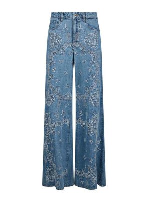 Liu Jo: straight leg jeans - Wide-Leg Blue Jeans With Jacquard Pattern