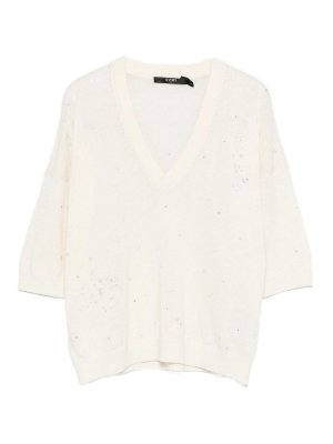 SEVENTY: Suéteres con cuello pico - Suéter Con Cuello De Pico - Crema