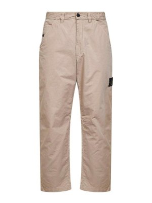 STONE ISLAND: pantaloni casual - Pantaloni Beige In Cotone Con Patch Logo