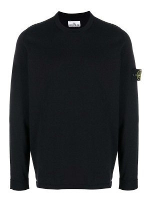 STONE ISLAND: crew necks - Blue Crewneck Sweatshirt With Logo Patch