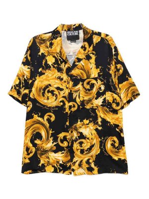 VERSACE JEANS: shirts - Black Baroque Print Shirt With Chest Pocket