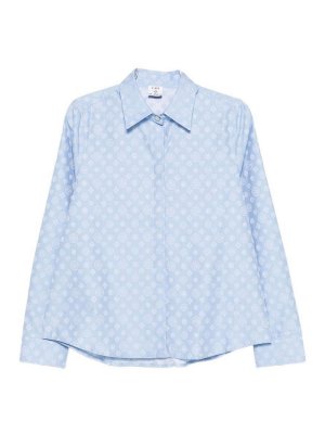 CASABLANCA: flared jeans - Flared T-Shirt In Light-Blue Cotton With Logo