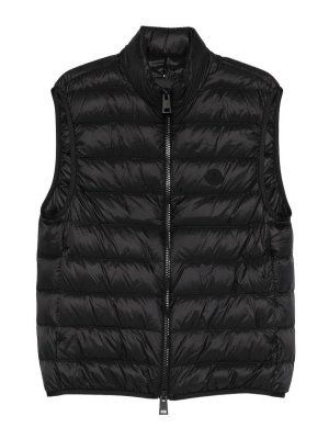 MONCLER: waistcoats & gilets - Black Quilted Gilet With Zip And Logo