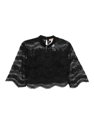 TWINSET: Tops & Tank tops - Black Lace Top With 3/4 Sleeves And Lining
