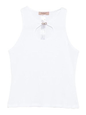TWINSET: t-shirts - White Sleeveless T-Shirt With Charm