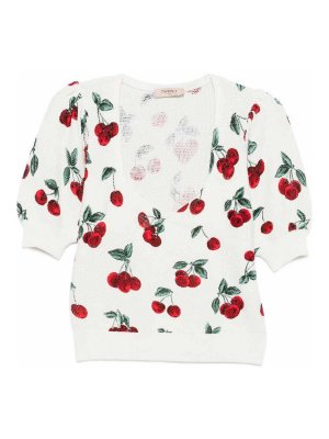 TWINSET: t-shirts - White T-Shirt With All-Over Cherry Graphic