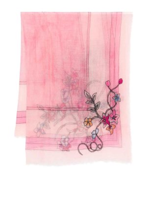 FALIERO SARTI: scarves - Pink Chanty Scarf With Floral Decoration