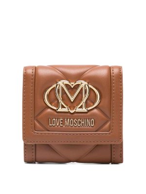 MOSCHINO: wallets & purses - Brown Quilted Shell-Shaped Wallet