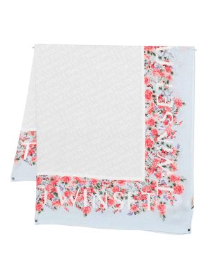 TWINSET: Stoles & Shawls - Light Blue Foulard With Flower Print