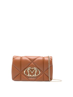LOVE MOSCHINO: totes bags - Brown Quilted Bag With Logo Plaque