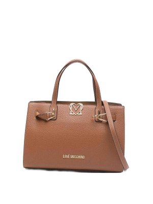 LOVE MOSCHINO: totes bags - Brown Eco-Leather Handbag With Shoulder Strap