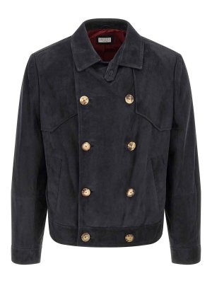 BRUNELLO CUCINELLI: Lederjacken - Lederjacke - Blau