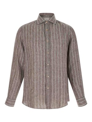 BRUNELLO CUCINELLI: shirts - Pinstriped Canvas Shirt