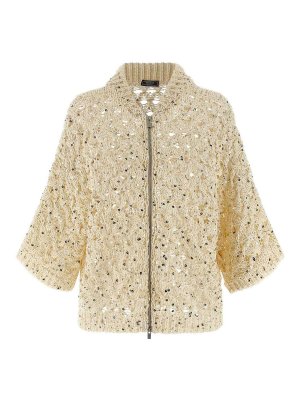 PESERICO: cardigans - Sequin Mesh Cardigan