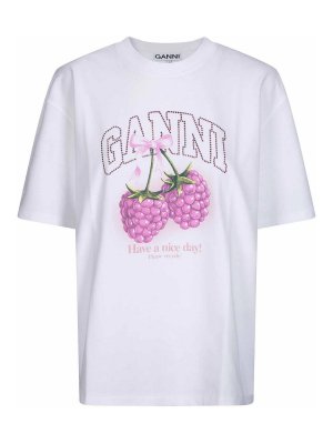 GANNI: Camisetas - Camiseta - Blanco