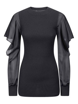 Sacai: Tops & Tank tops - Satin X Cotton Knit Pullover