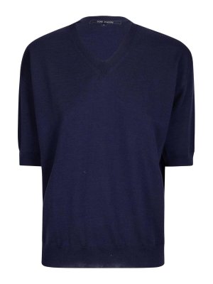 SOFIE D'HOORE: Strickpullover mit V-Ausschnitt - V-Pullover - Blau