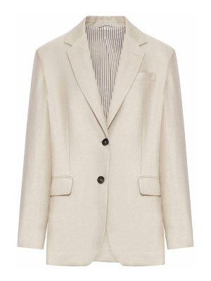 BRUNELLO CUCINELLI: blazers - Single-Breasted Tailored Linen Jacket