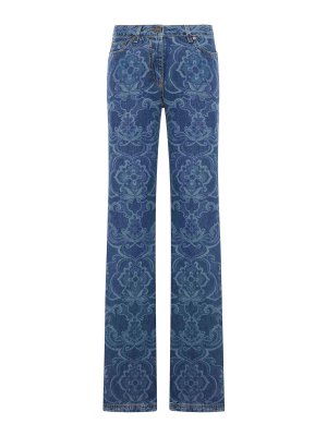 ETRO: flared jeans - Jacquard Denim Jeans With Ornamental Pattern