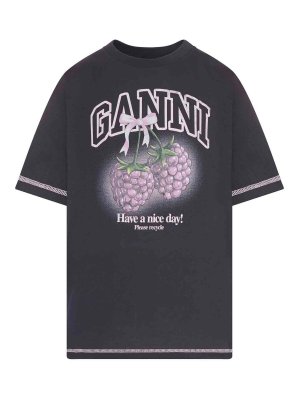 GANNI: t-shirts - T-Shirt With Logo And Graphic Print