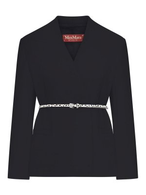 Max Mara: blazers - Double-Breasted Cady Jacket With Belt