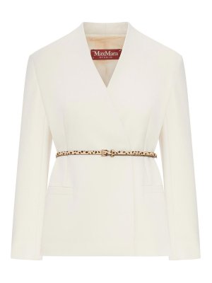 Max Mara: blazers - Double-Breasted Cady Jacket With Belt