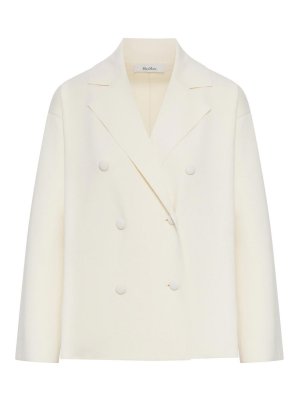 Max Mara: blazers - Double-Breasted Viscose Crepe Jacket