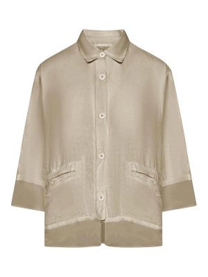 TRANSIT: shirts - 3/4 Sleeve Linen Shirt With Georgette Inserts