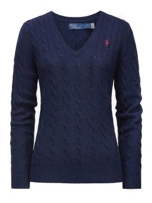 POLO RALPH LAUREN: Strickpullover mit V-Ausschnitt - V-Pullover - Dunkelblau