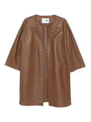 MANZONI24: cappotti in pelle - Cappotto In Nappa Con Cuciture