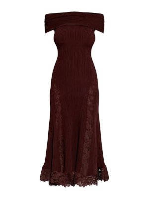 Self Portrait: knee length dresses - Knit Lace Insert Midi Dress