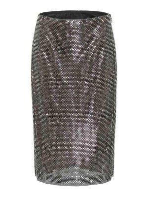 Self Portrait: Knee length skirts & Midi - Rhinestone Midi Skirt