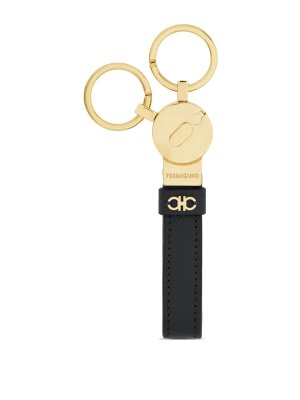 FERRAGAMO: key holders - Micro Gancio Hammered Leather Key Holder