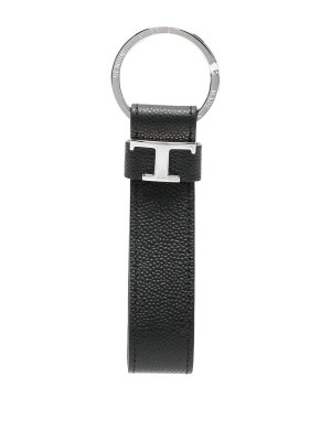 TOD'S: key holders - Leather Key Holder With Metal T Timeless Logo
