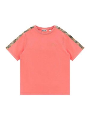 BURBERRY: t-shirt - T-shirt in cotone con finiture a quadri